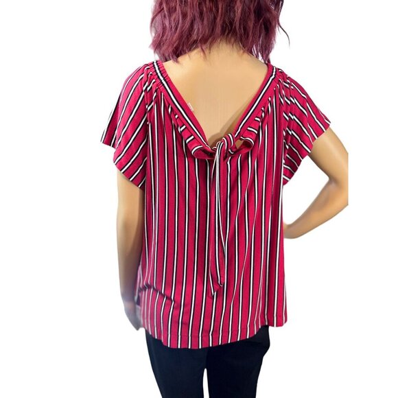 (5 for $25) LOFT Petite Off the Shoulder Red Striped Short size Large - Picture 5 of 6